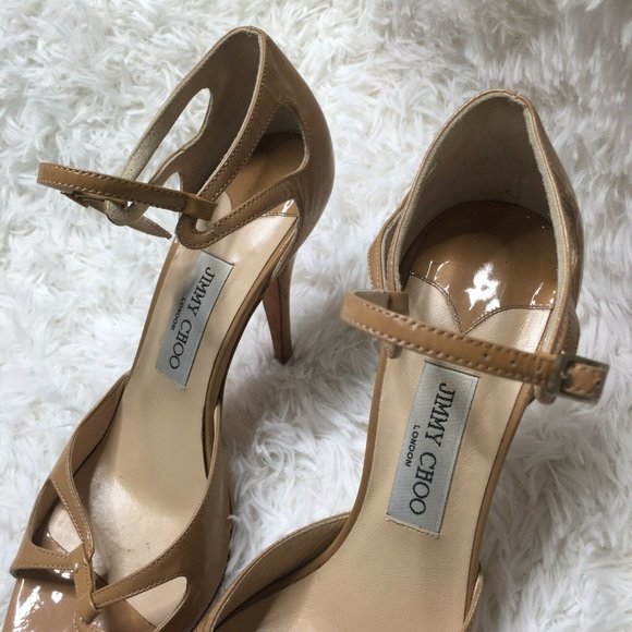Jimmy Choo 40 US 10 Nude Open Toe Beige Heels - Picture 4 of 10